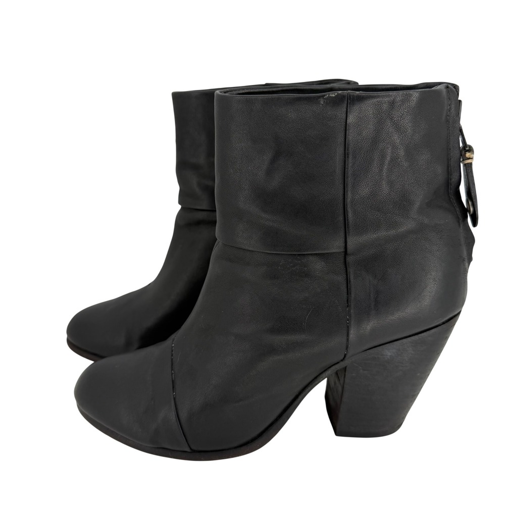 Rag & Bone Harrow Black Leather Ankle Boots Stacked Heel Quiet Luxury EU 39